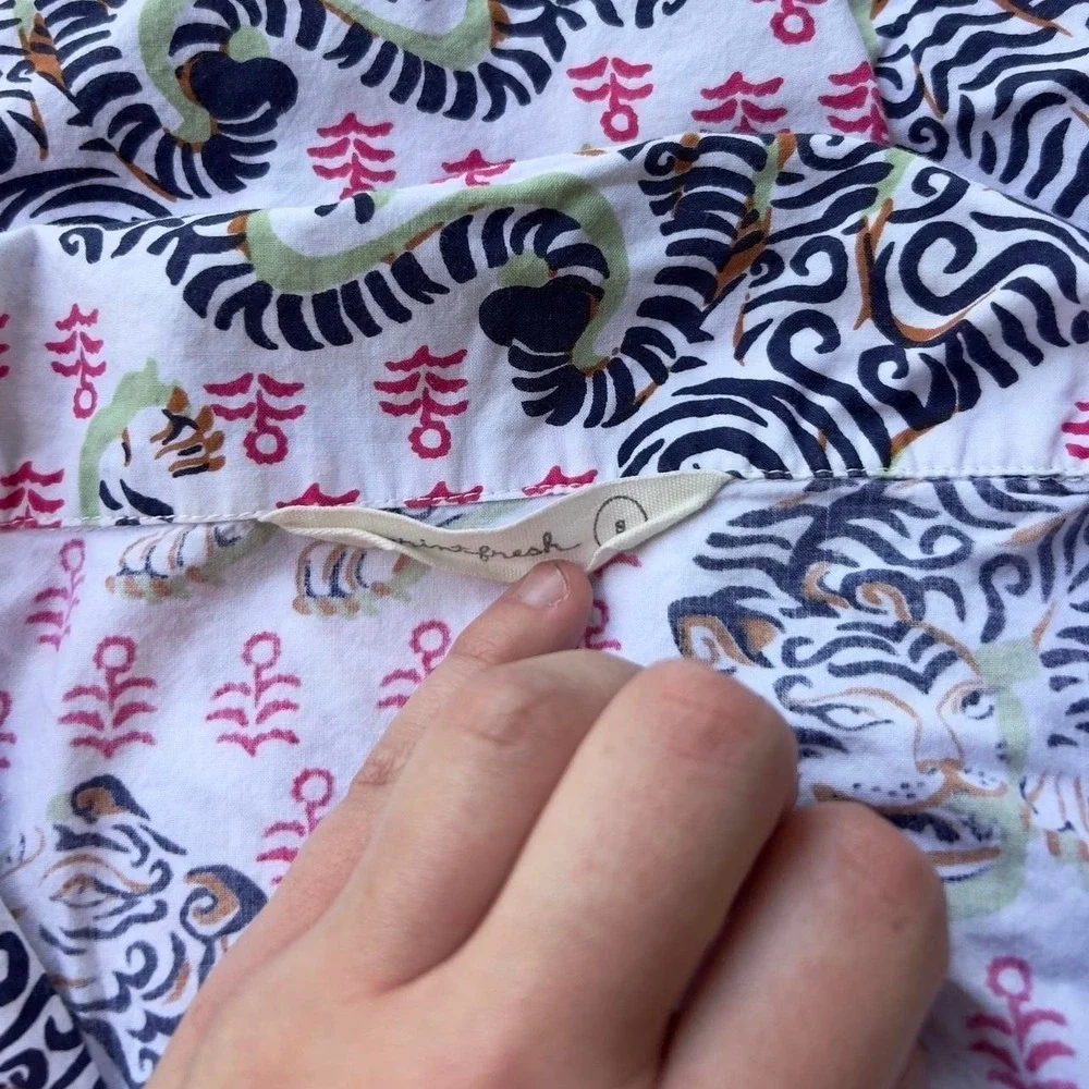 Print Fresh Anthropologie Tiger Queen Pajama Shirt 100% Organic Cotton Sz Small